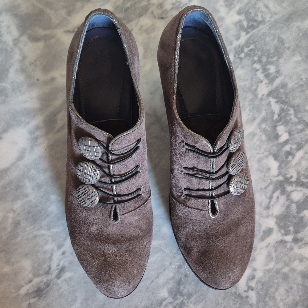 Perloto Sacchetto Suede Leather Brown Heeled Oxford Shoes, Size 8.5 / 9 - Picture 3 of 11